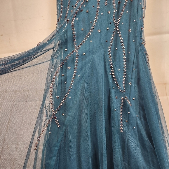 Xscape Beaded Embellished Wedding Mother of The Bride Evening Maxi Gown Green 10 - Picture 10 of 14